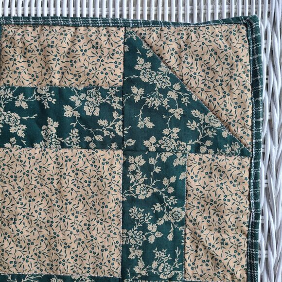 Set of 2 Handmade Patchwork Quilt Squares – Teal & Beige Country Style Designs - Picture 7 of 10